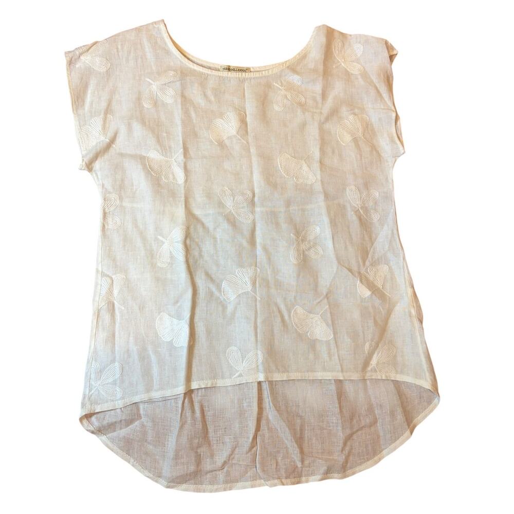 Terzo Millennio Women's 100% Linen Hi-Lo Top SMALL Italy White Embroidered